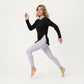 Long Sleeve Asymmetrical Hem Pullover Top with Crew Neck and Relaxed Fit