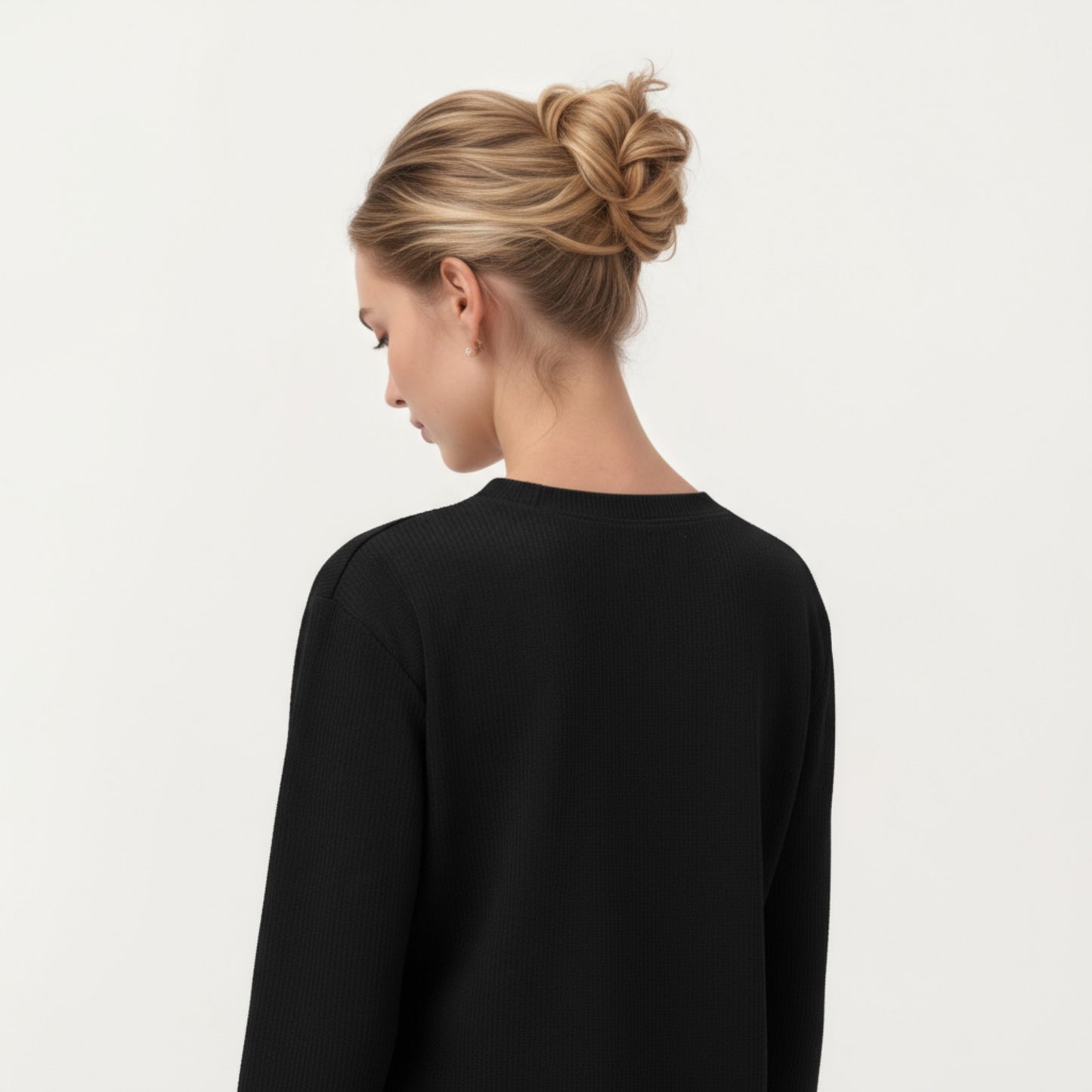 Long Sleeve Asymmetrical Hem Pullover Top with Crew Neck and Relaxed Fit