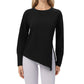 Long Sleeve Asymmetrical Hem Pullover Top with Crew Neck and Relaxed Fit