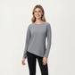Long Sleeve Asymmetrical Hem Pullover Top with Crew Neck and Relaxed Fit