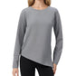 Long Sleeve Asymmetrical Hem Pullover Top with Crew Neck and Relaxed Fit