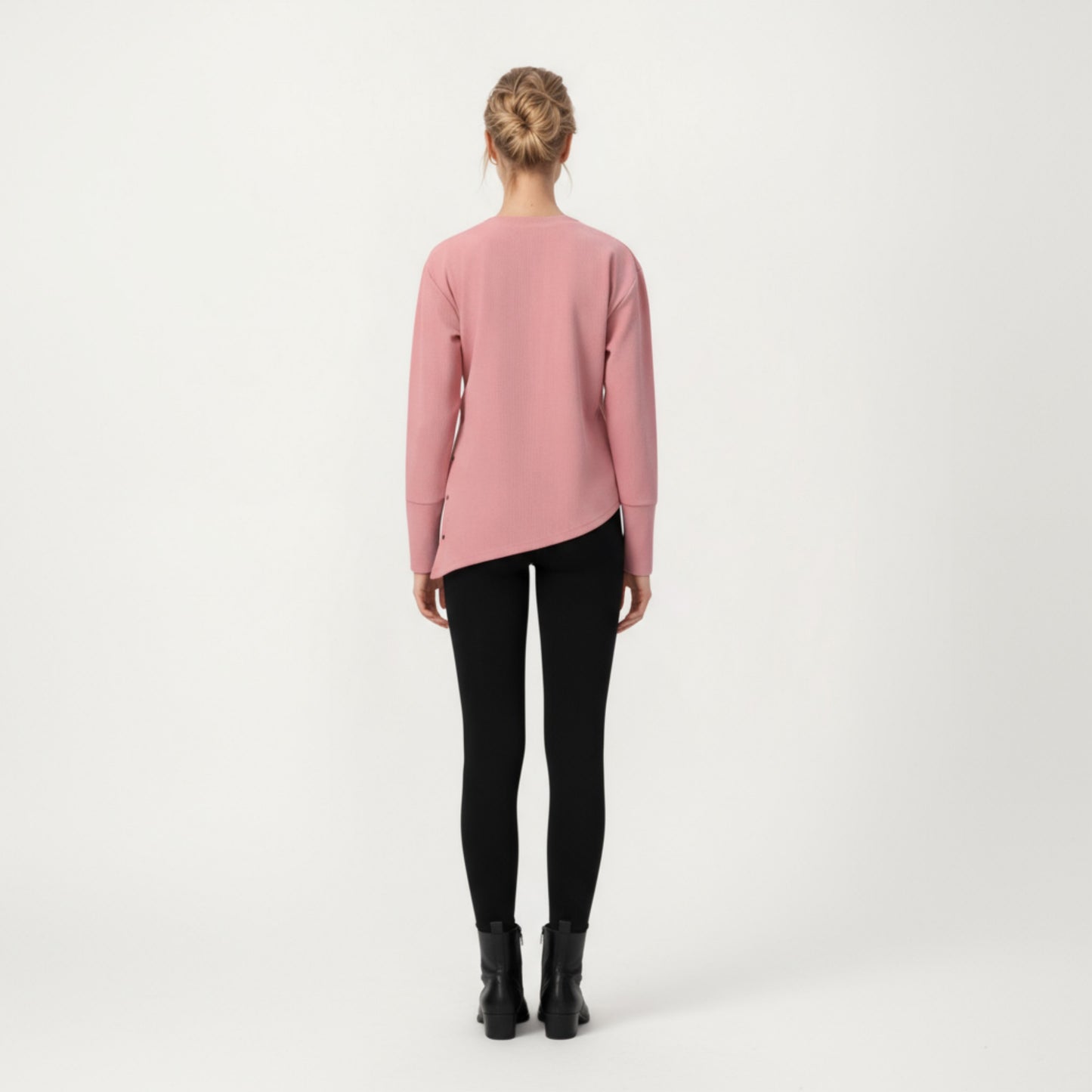 Long Sleeve Asymmetrical Hem Pullover Top with Crew Neck and Relaxed Fit