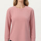 Long Sleeve Asymmetrical Hem Pullover Top with Crew Neck and Relaxed Fit