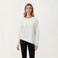 Long Sleeve Asymmetrical Hem Pullover Top with Crew Neck and Relaxed Fit