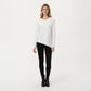 Long Sleeve Asymmetrical Hem Pullover Top with Crew Neck and Relaxed Fit