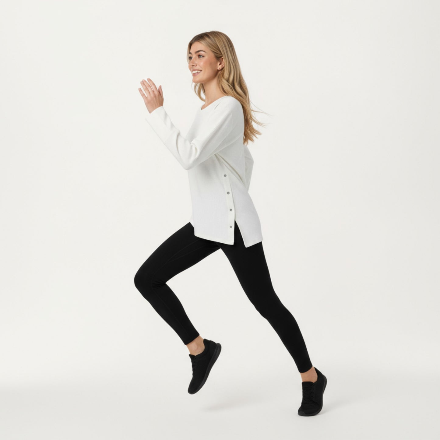 Long Sleeve Asymmetrical Hem Pullover Top with Crew Neck and Relaxed Fit