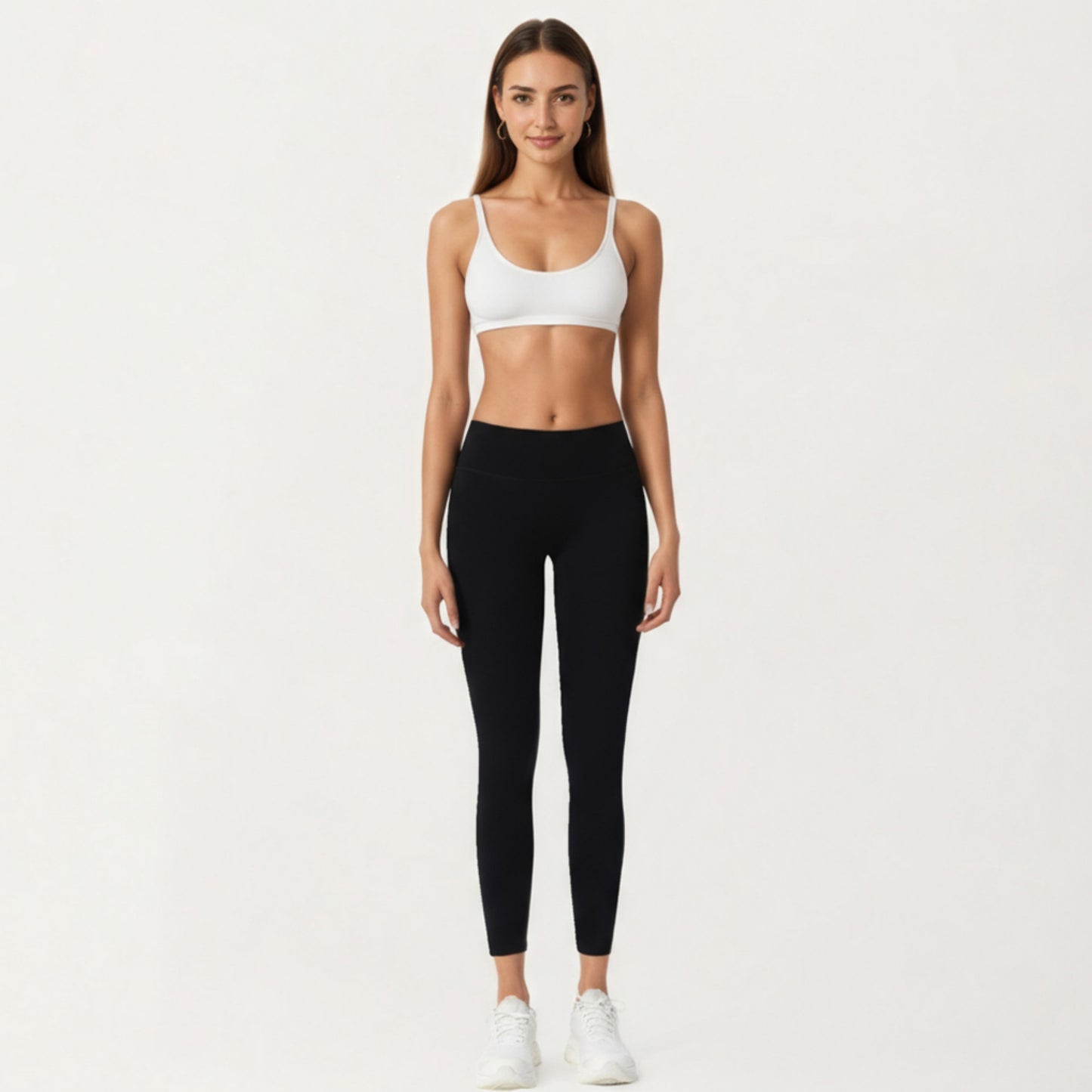 High Waist Stretch Fit Full Length Leggings with Contour Waistband and Smooth Seam Detailing