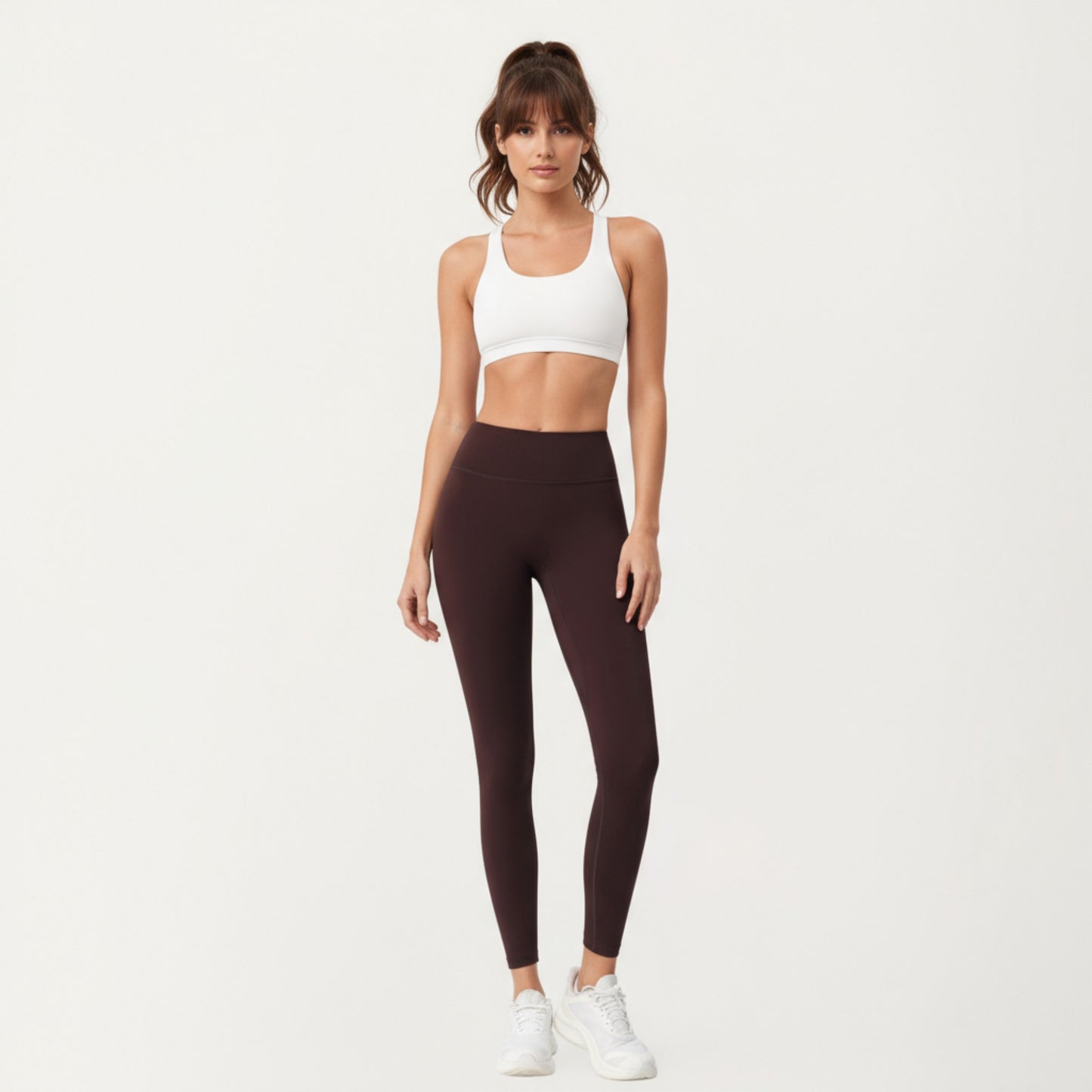 High Waist Stretch Fit Full Length Leggings with Contour Waistband and Smooth Seam Detailing