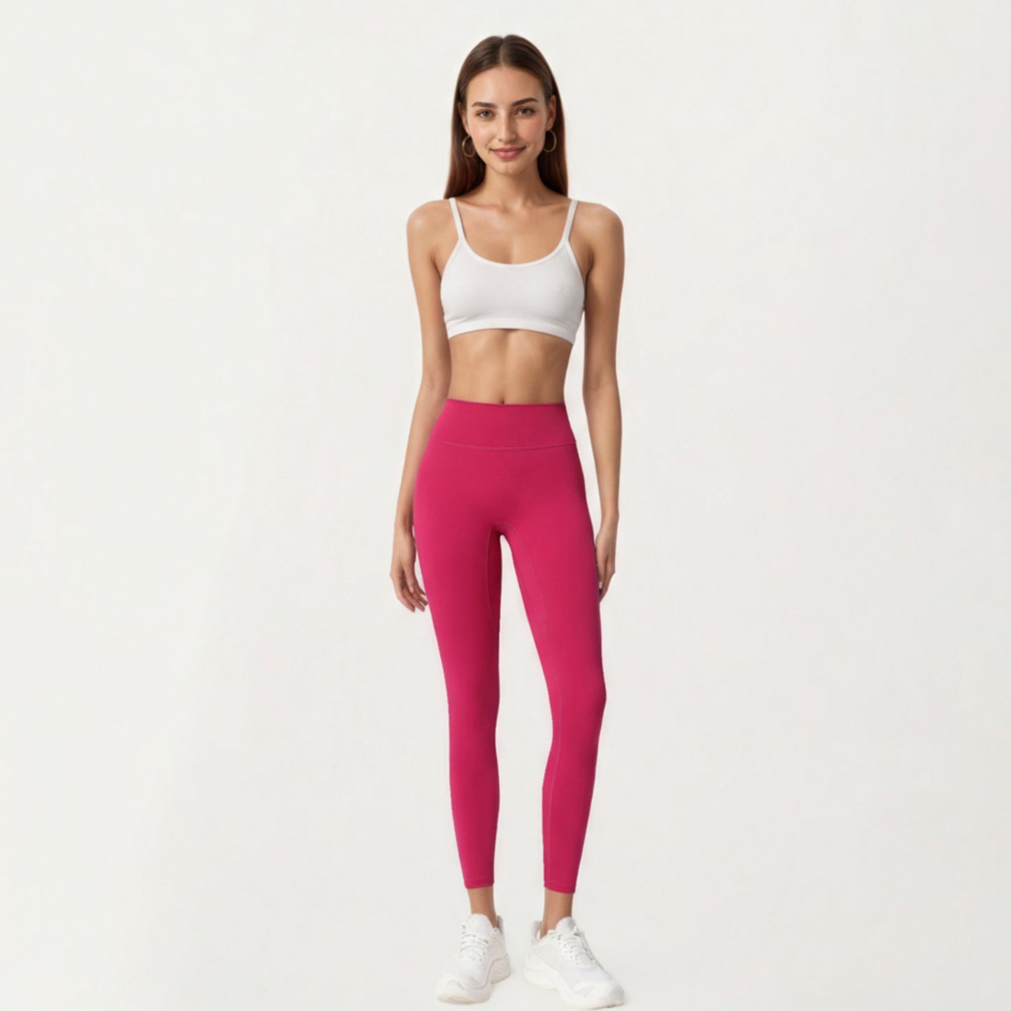 High Waist Stretch Fit Full Length Leggings with Contour Waistband and Smooth Seam Detailing