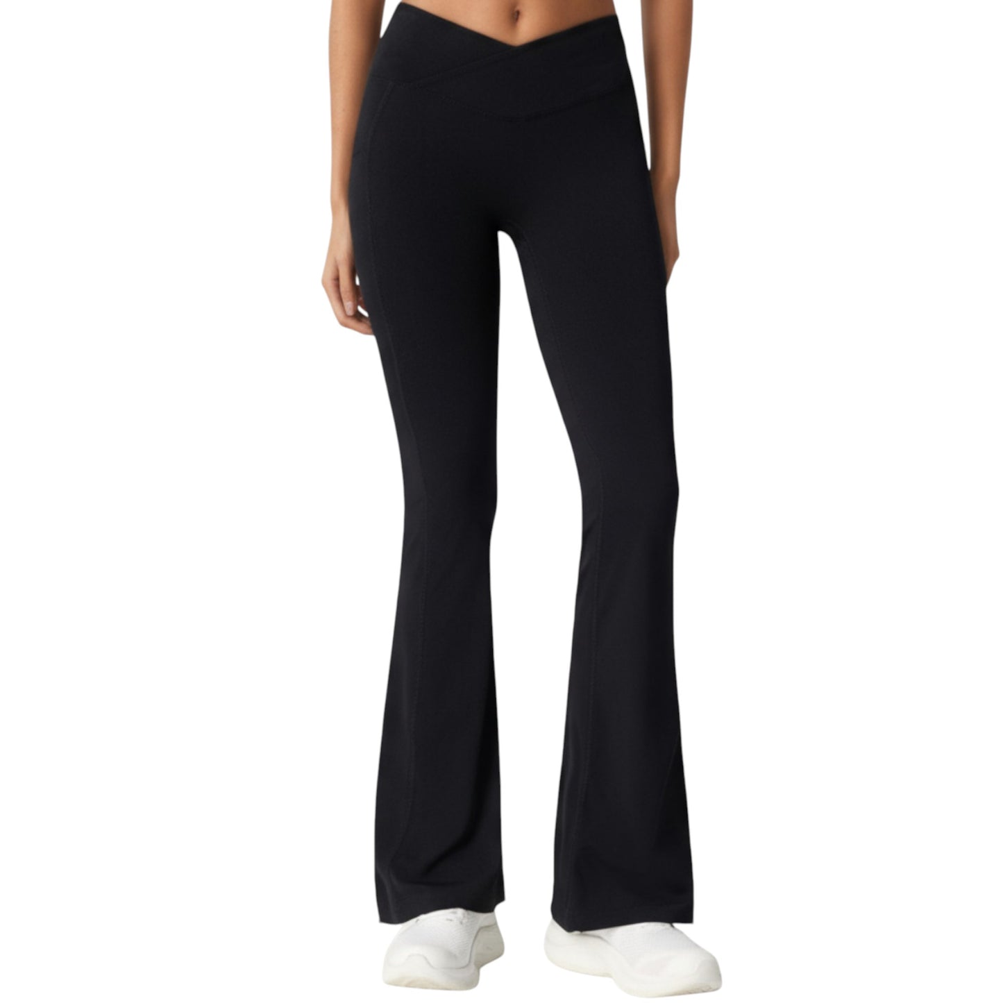Crossover Waist Flare Leg Yoga Pants with Stretch Fit Fabric and Smooth Contoured Silhouette