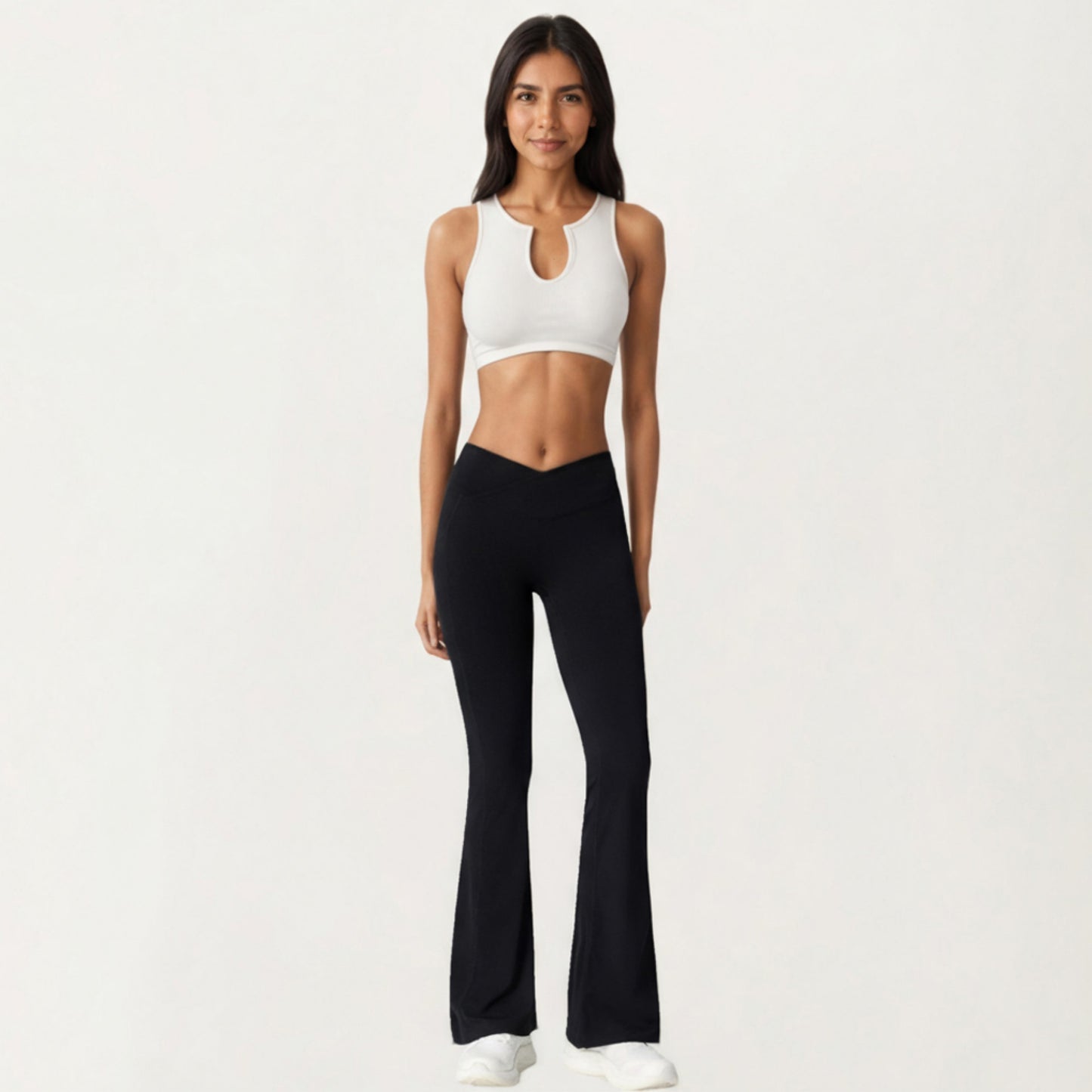 Crossover Waist Flare Leg Yoga Pants with Stretch Fit Fabric and Smooth Contoured Silhouette