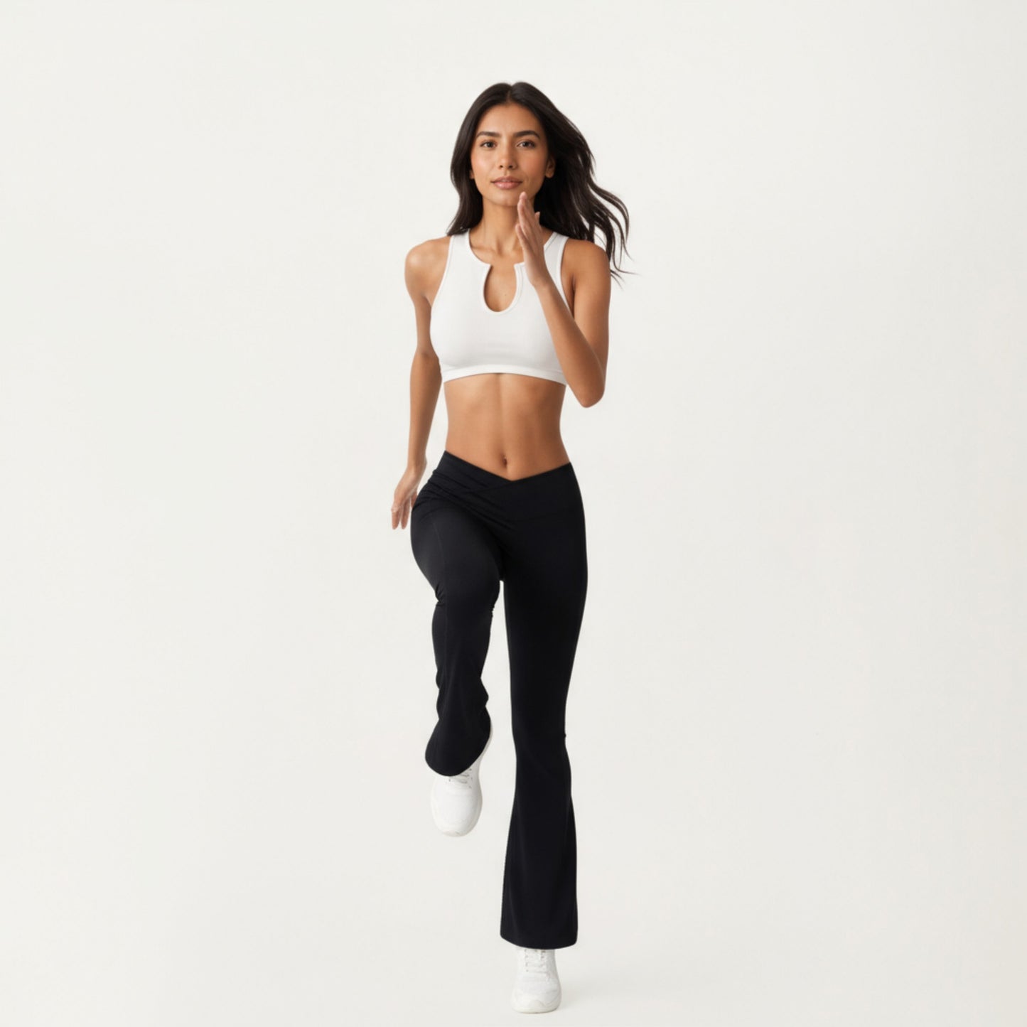 Crossover Waist Flare Leg Yoga Pants with Stretch Fit Fabric and Smooth Contoured Silhouette
