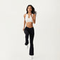 Crossover Waist Flare Leg Yoga Pants with Stretch Fit Fabric and Smooth Contoured Silhouette