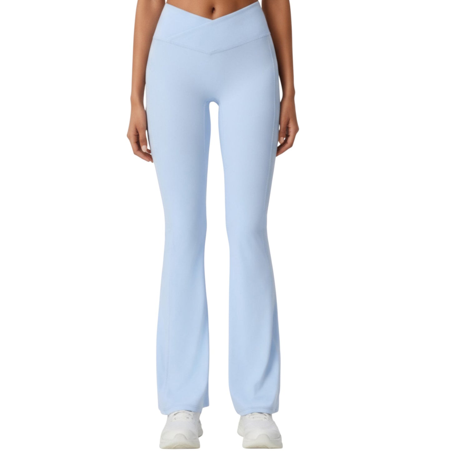 Crossover Waist Flare Leg Yoga Pants with Stretch Fit Fabric and Smooth Contoured Silhouette