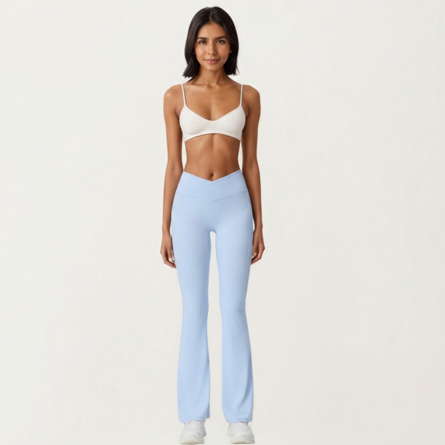 Crossover Waist Flare Leg Yoga Pants with Stretch Fit Fabric and Smooth Contoured Silhouette