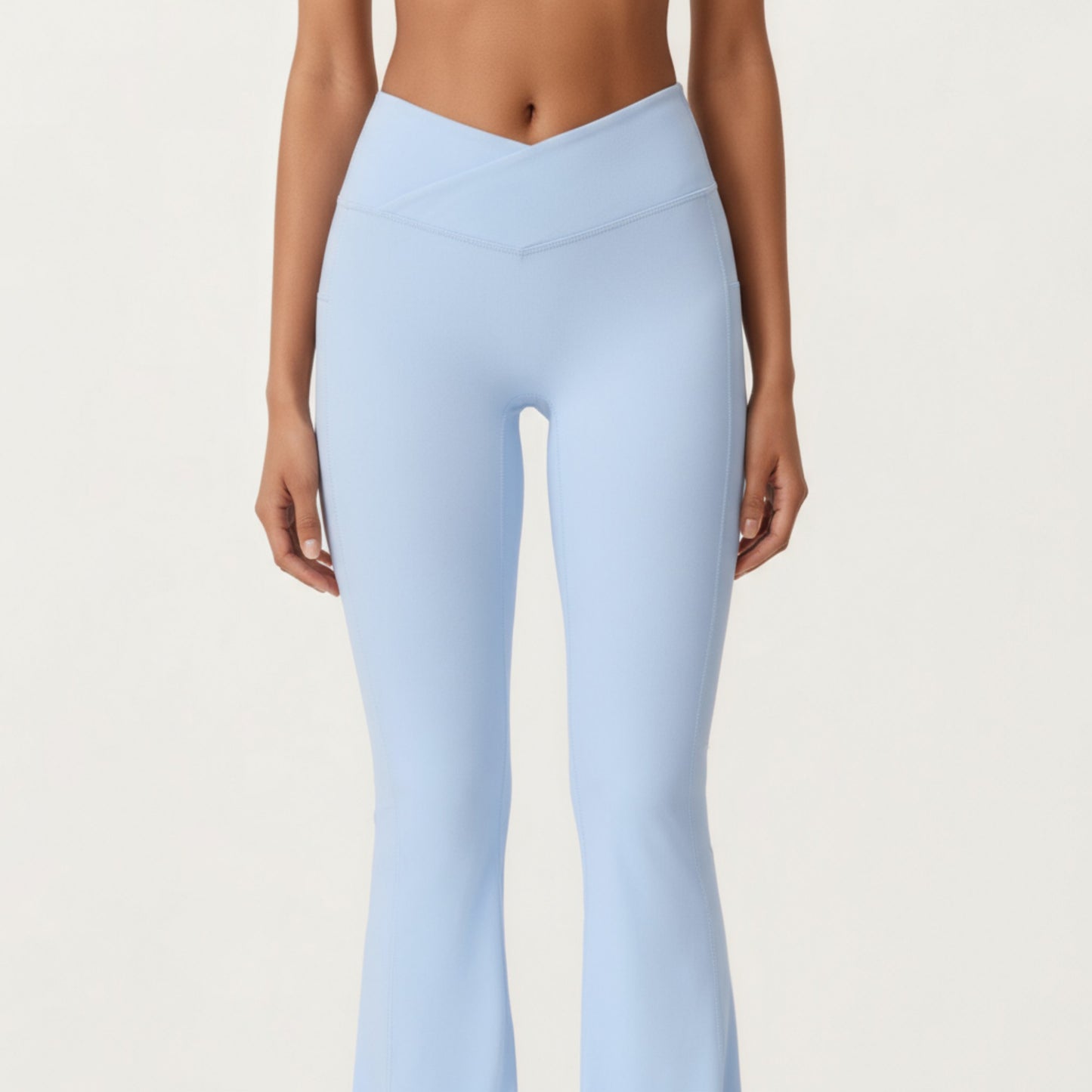 Crossover Waist Flare Leg Yoga Pants with Stretch Fit Fabric and Smooth Contoured Silhouette
