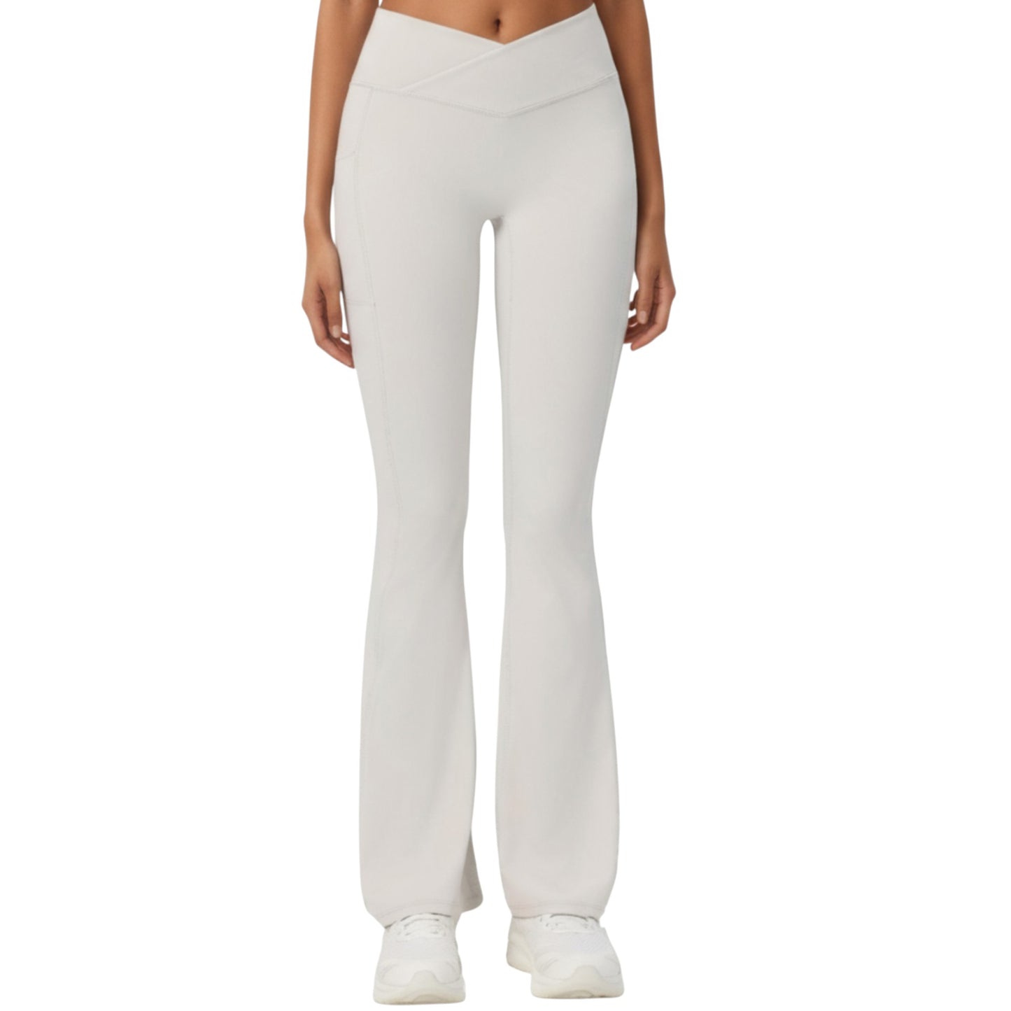 Crossover Waist Flare Leg Yoga Pants with Stretch Fit Fabric and Smooth Contoured Silhouette