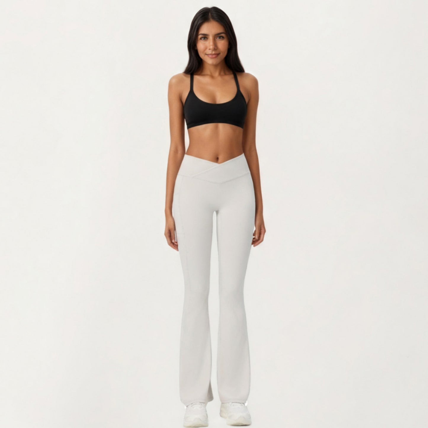 Crossover Waist Flare Leg Yoga Pants with Stretch Fit Fabric and Smooth Contoured Silhouette