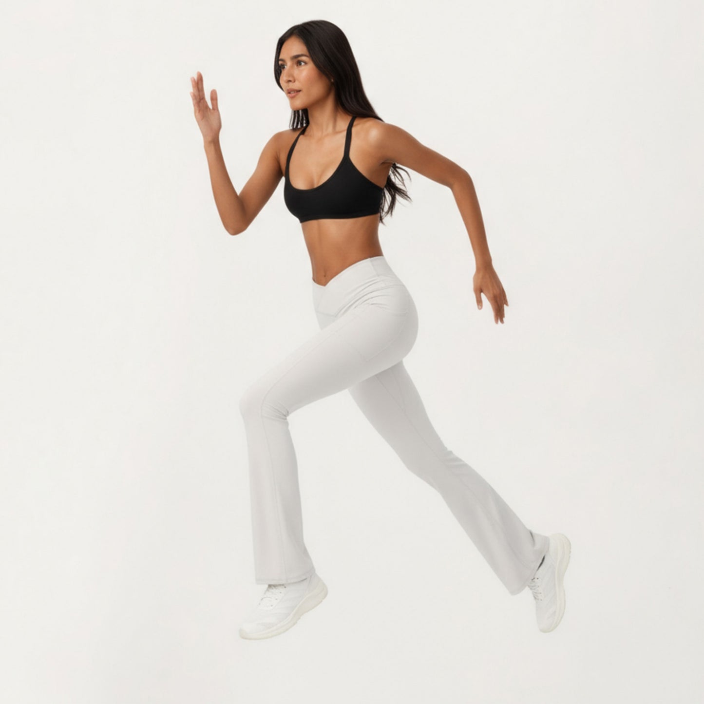 Crossover Waist Flare Leg Yoga Pants with Stretch Fit Fabric and Smooth Contoured Silhouette