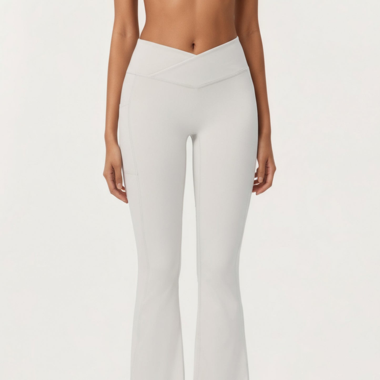 Crossover Waist Flare Leg Yoga Pants with Stretch Fit Fabric and Smooth Contoured Silhouette
