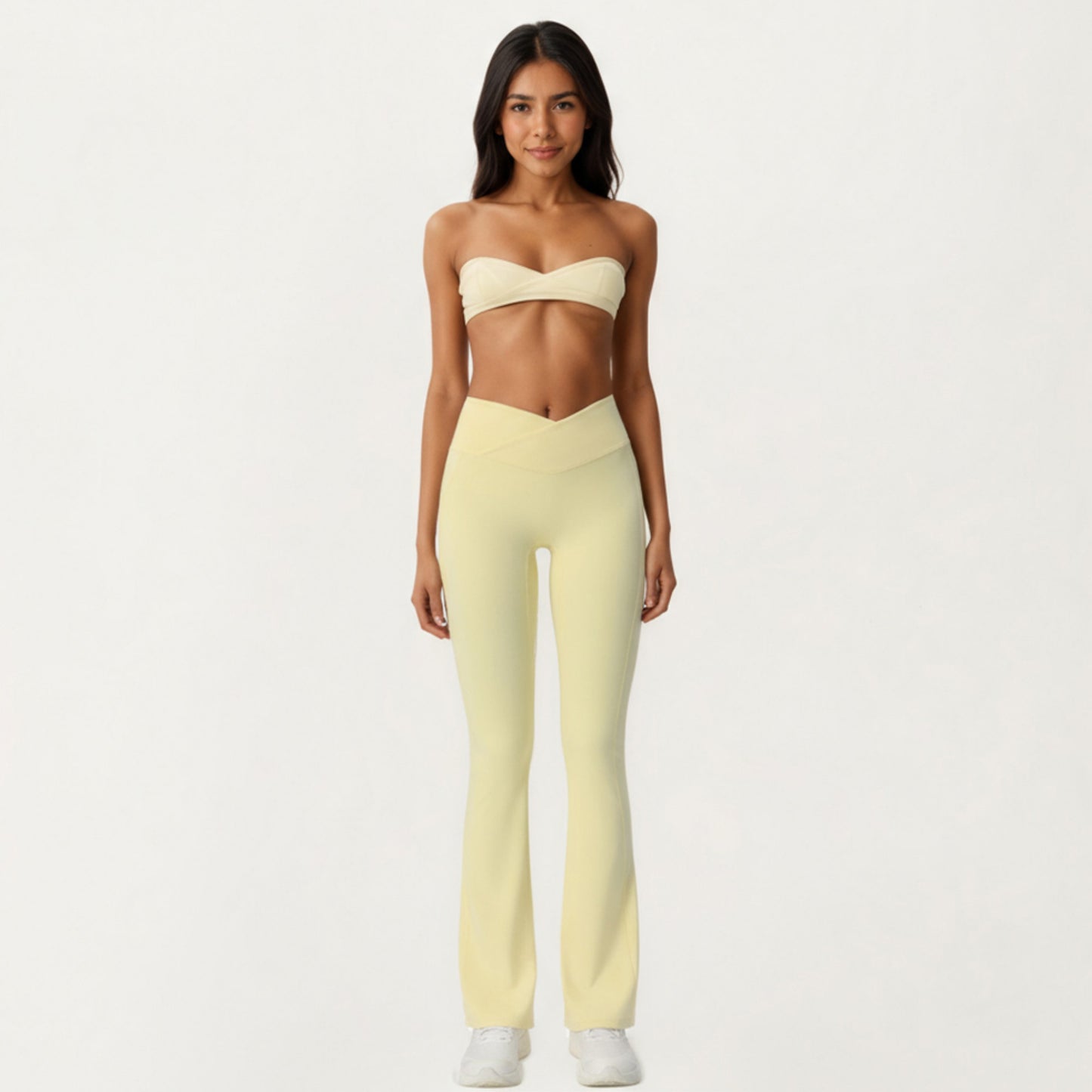 Crossover Waist Flare Leg Yoga Pants with Stretch Fit Fabric and Smooth Contoured Silhouette