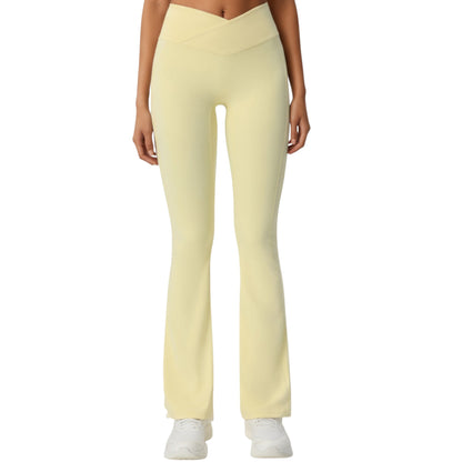 Crossover Waist Flare Leg Yoga Pants with Stretch Fit Fabric and Smooth Contoured Silhouette