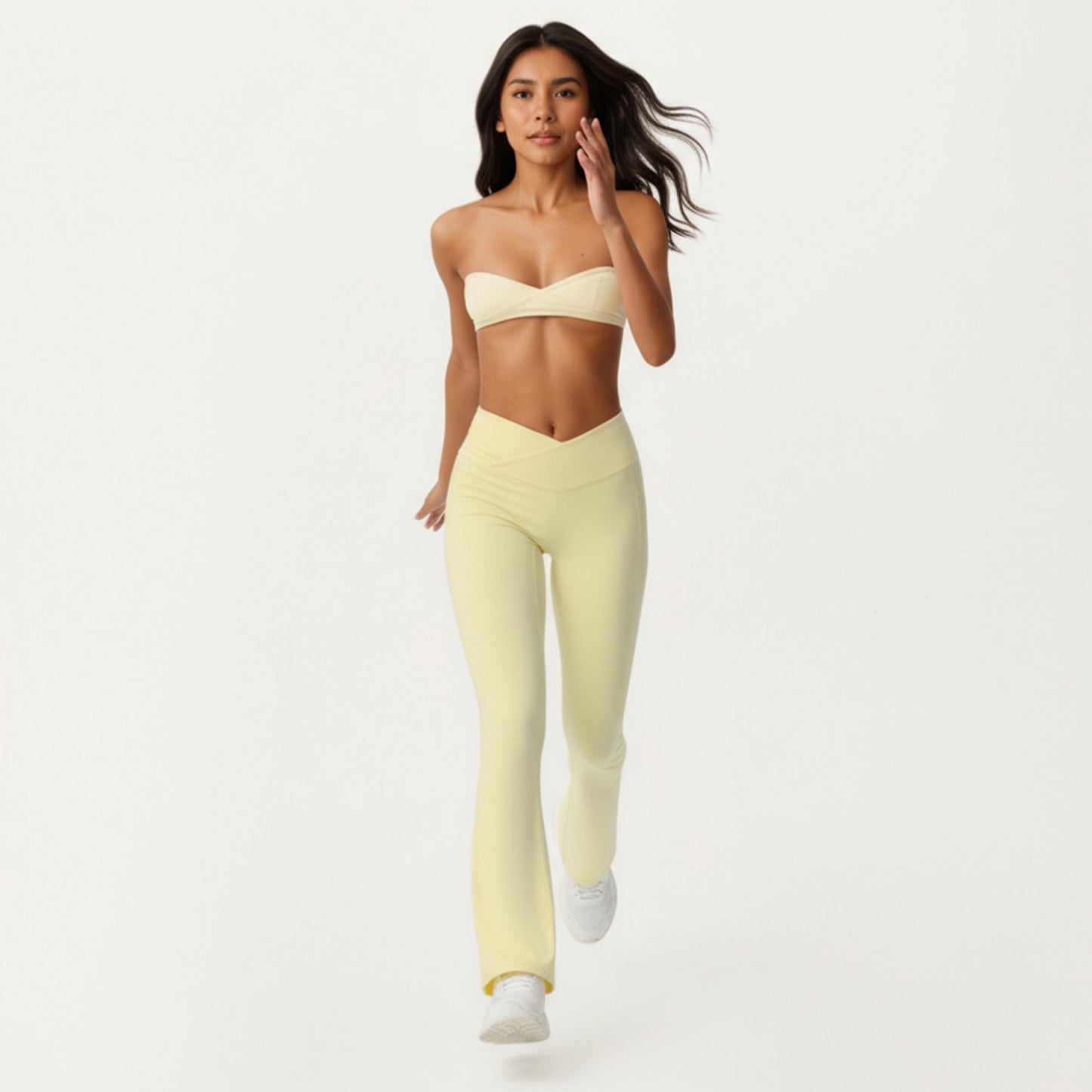Crossover Waist Flare Leg Yoga Pants with Stretch Fit Fabric and Smooth Contoured Silhouette