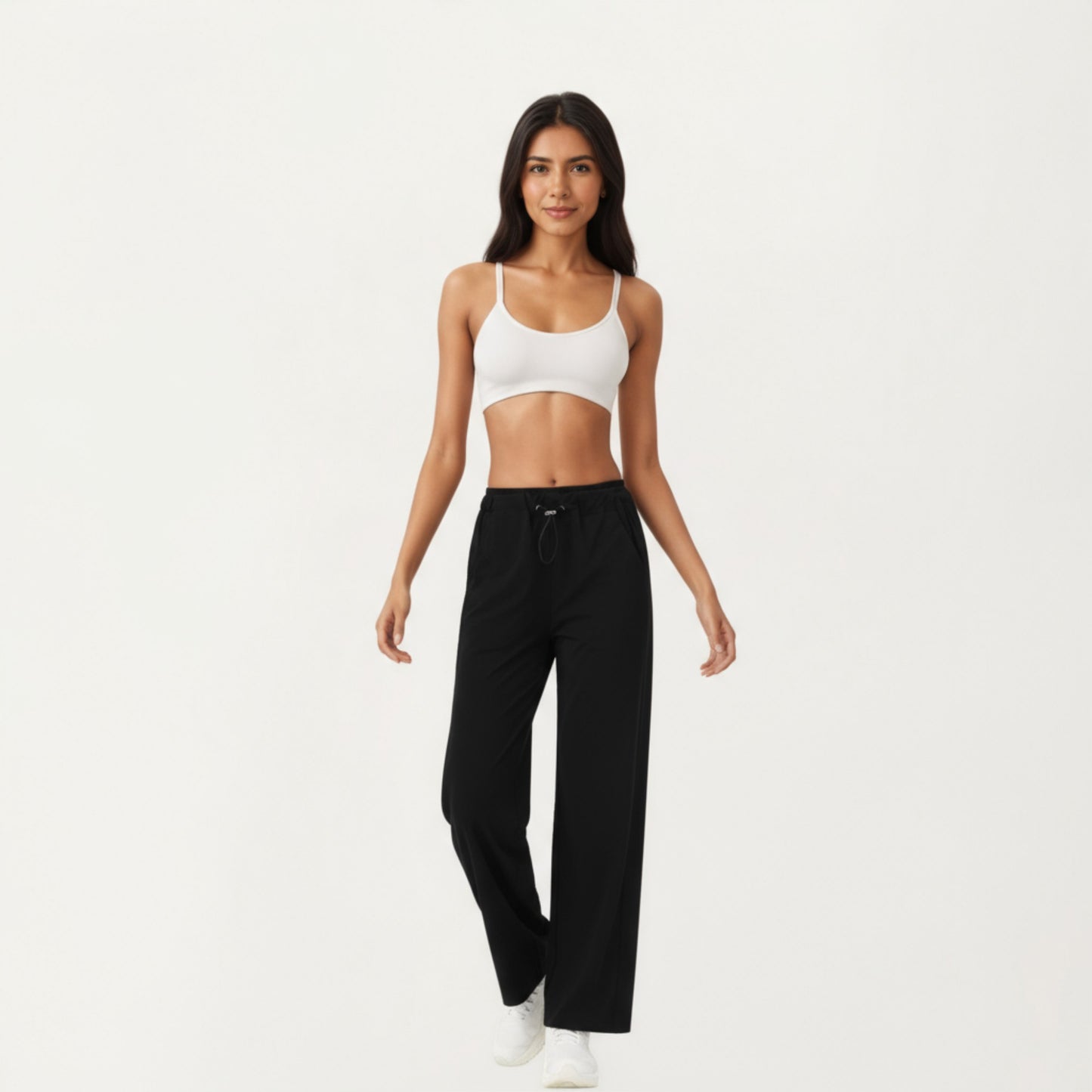 High Waist Wide Leg Sweatpants with Adjustable Drawstring Waistband and Relaxed Fit