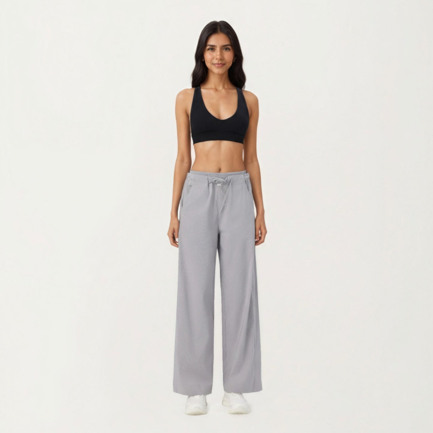 High Waist Wide Leg Sweatpants with Adjustable Drawstring Waistband and Relaxed Fit