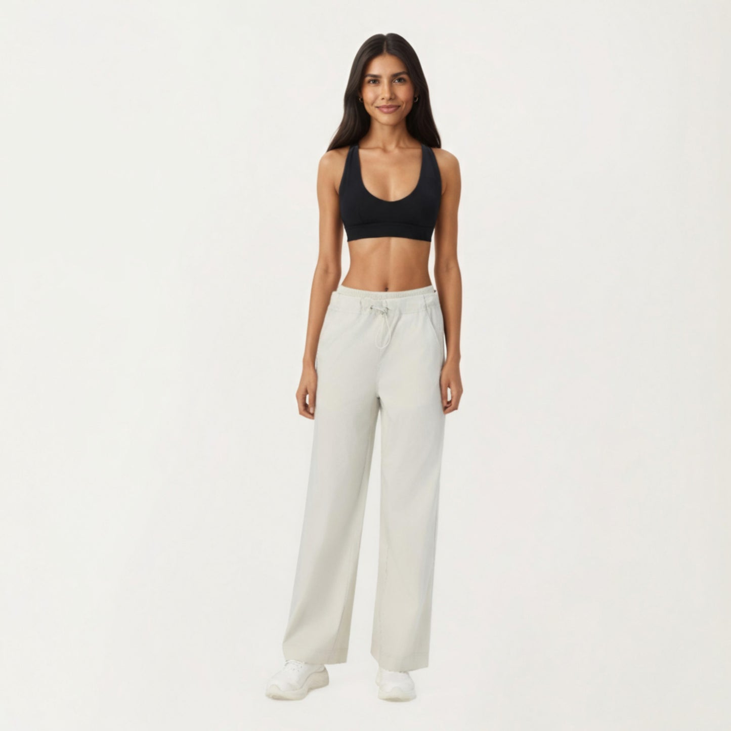 High Waist Wide Leg Sweatpants with Adjustable Drawstring Waistband and Relaxed Fit