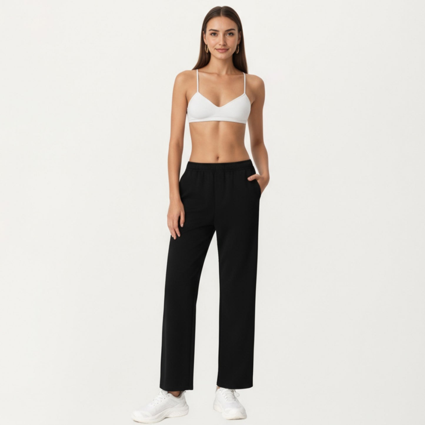 High Waist Relaxed Fit Sweatpants with Elastic Waistband and Side Pockets