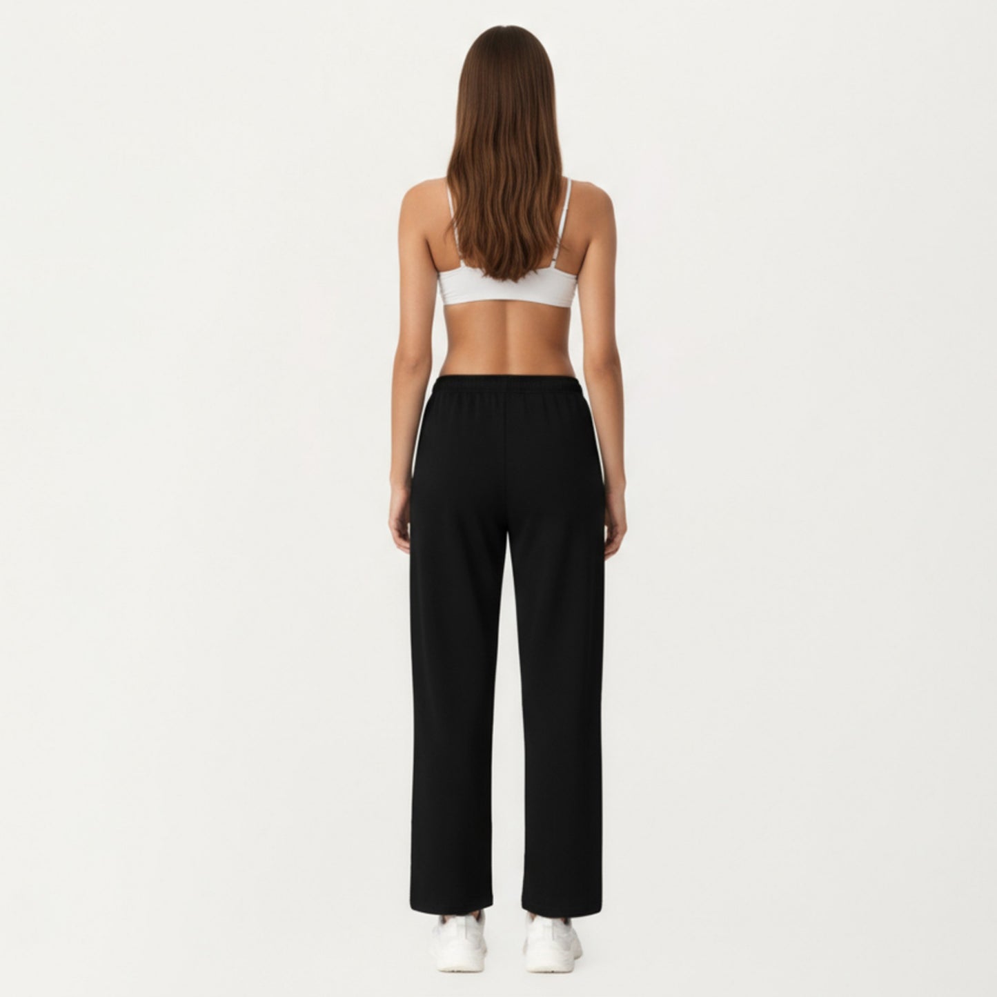 High Waist Relaxed Fit Sweatpants with Elastic Waistband and Side Pockets