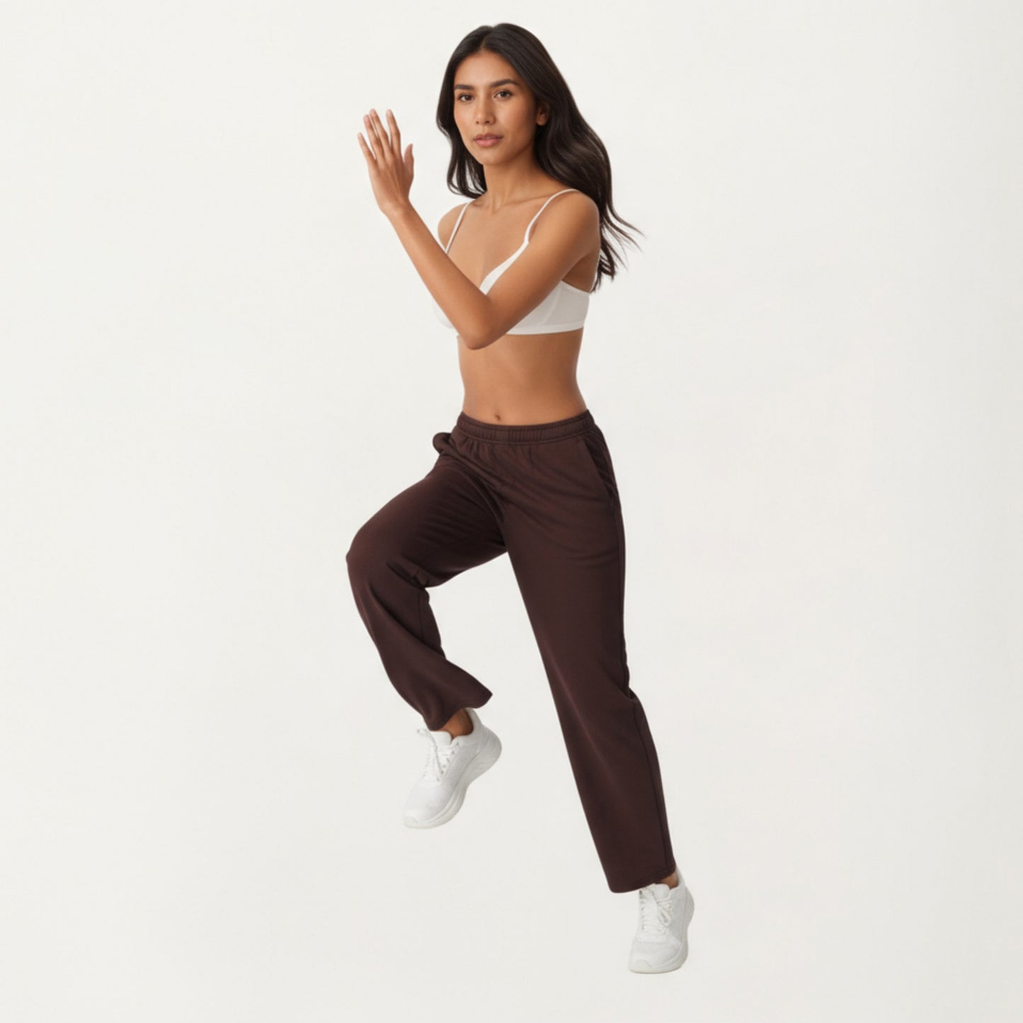 High Waist Relaxed Fit Sweatpants with Elastic Waistband and Side Pockets