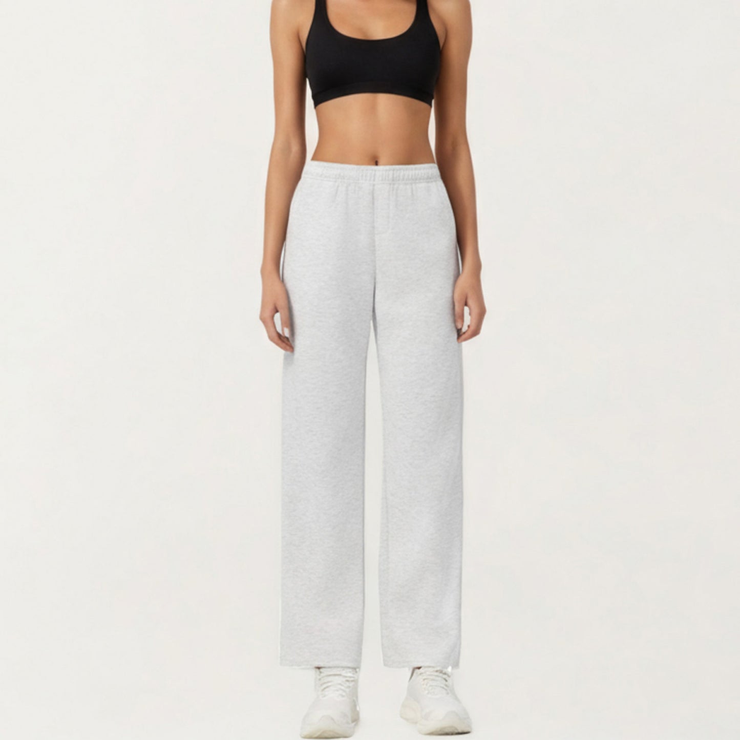 High Waist Relaxed Fit Sweatpants with Elastic Waistband and Side Pockets