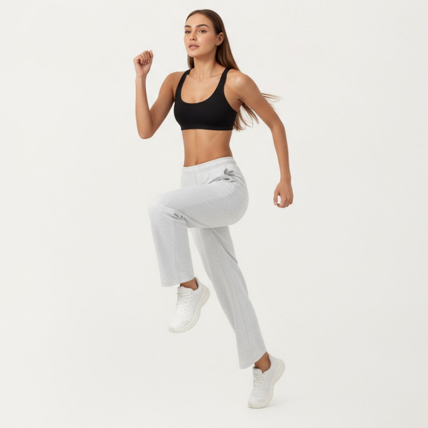 High Waist Relaxed Fit Sweatpants with Elastic Waistband and Side Pockets