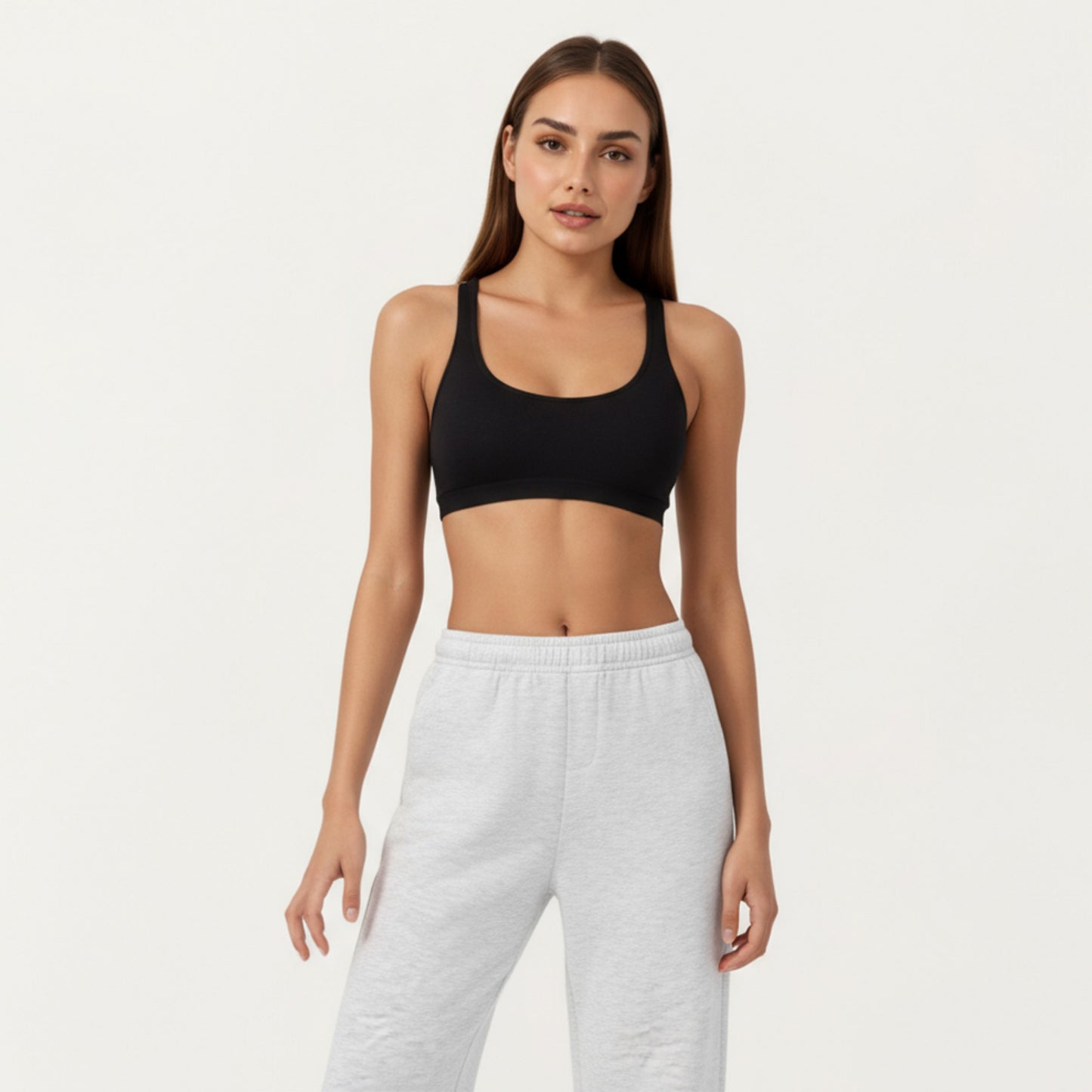 High Waist Relaxed Fit Sweatpants with Elastic Waistband and Side Pockets