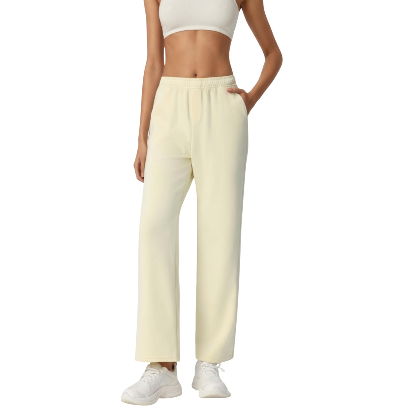 High Waist Relaxed Fit Sweatpants with Elastic Waistband and Side Pockets