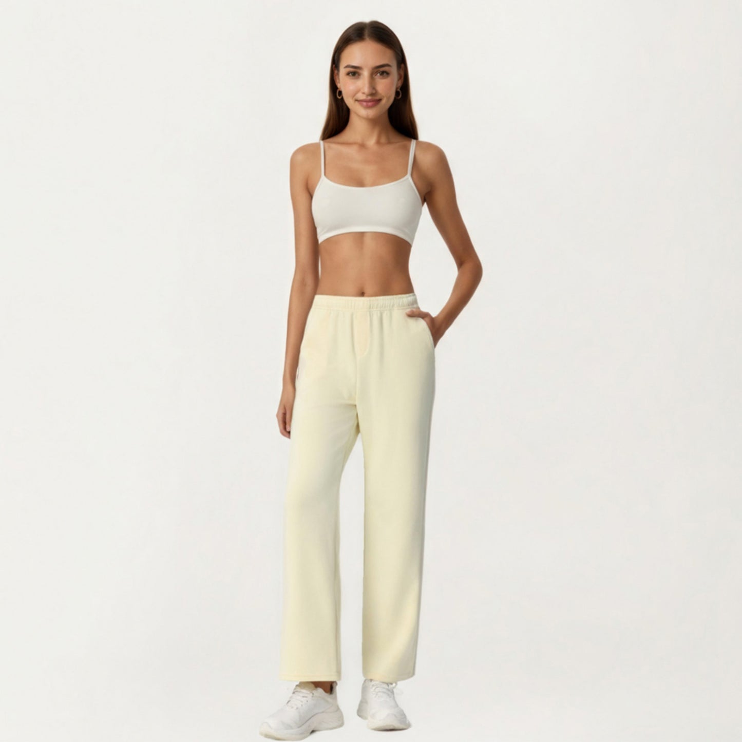 High Waist Relaxed Fit Sweatpants with Elastic Waistband and Side Pockets