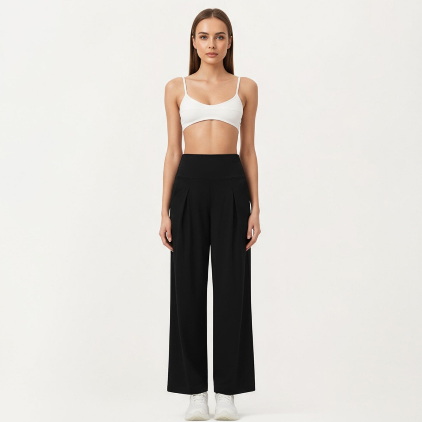High Waist Pleated Wide Leg Sweatpants with Smooth Stretch Fabric and Relaxed Silhouette