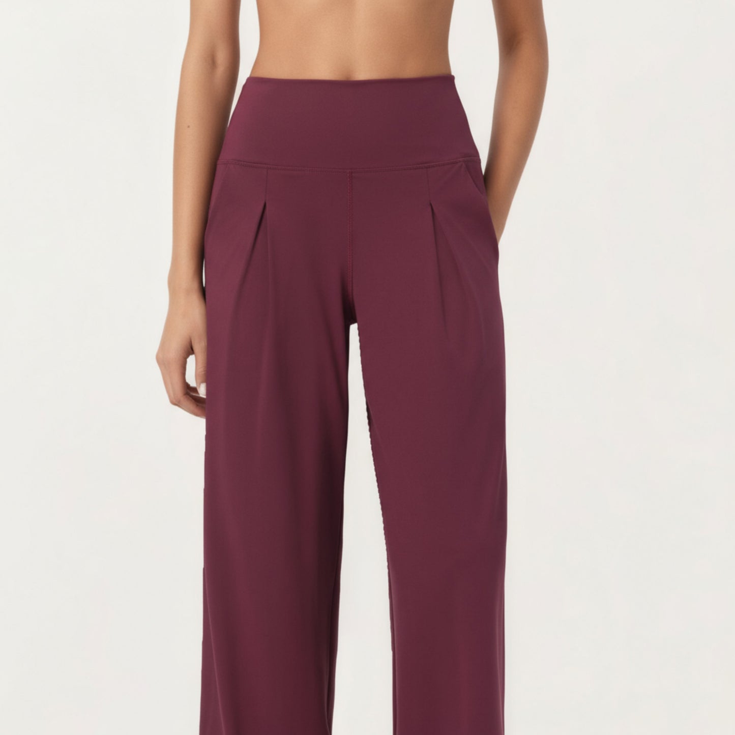 High Waist Pleated Wide Leg Sweatpants with Smooth Stretch Fabric and Relaxed Silhouette