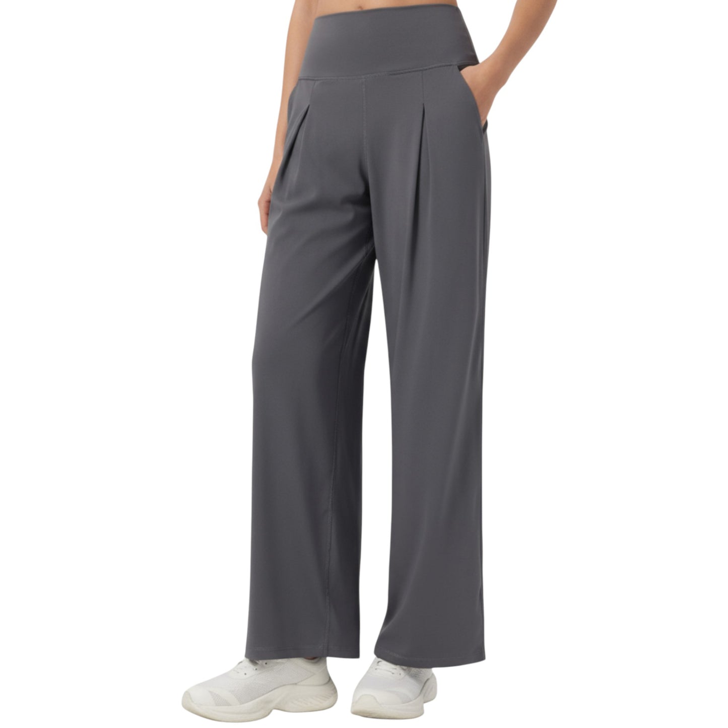 High Waist Pleated Wide Leg Sweatpants with Smooth Stretch Fabric and Relaxed Silhouette