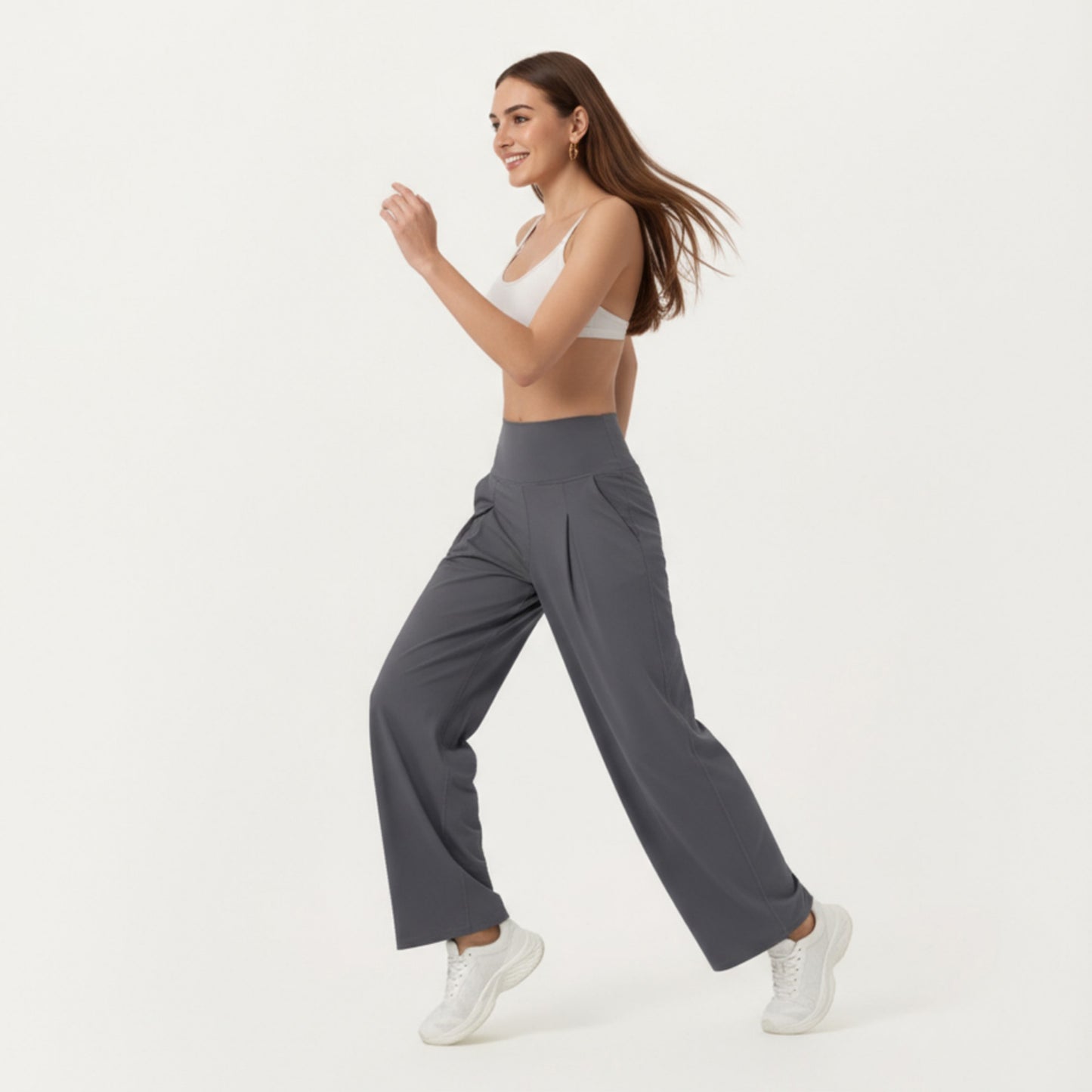 High Waist Pleated Wide Leg Sweatpants with Smooth Stretch Fabric and Relaxed Silhouette