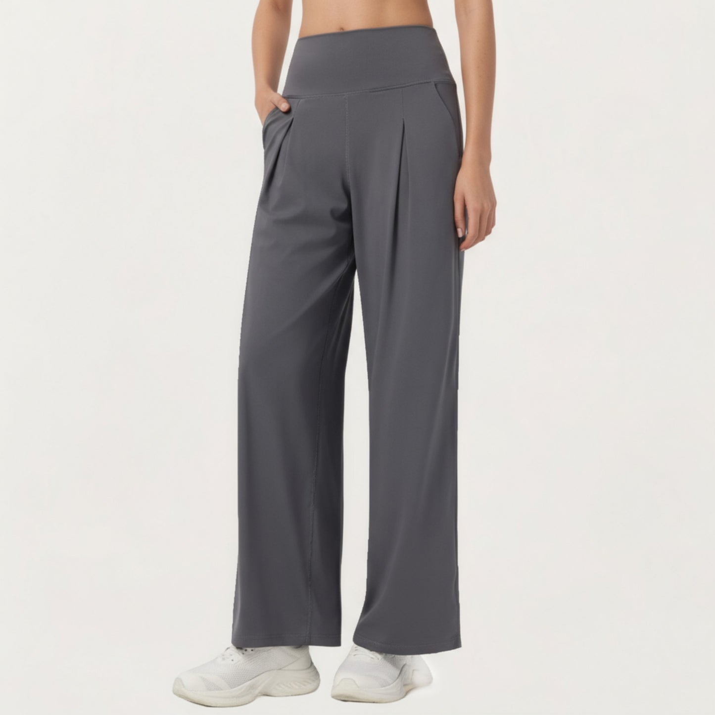 High Waist Pleated Wide Leg Sweatpants with Smooth Stretch Fabric and Relaxed Silhouette