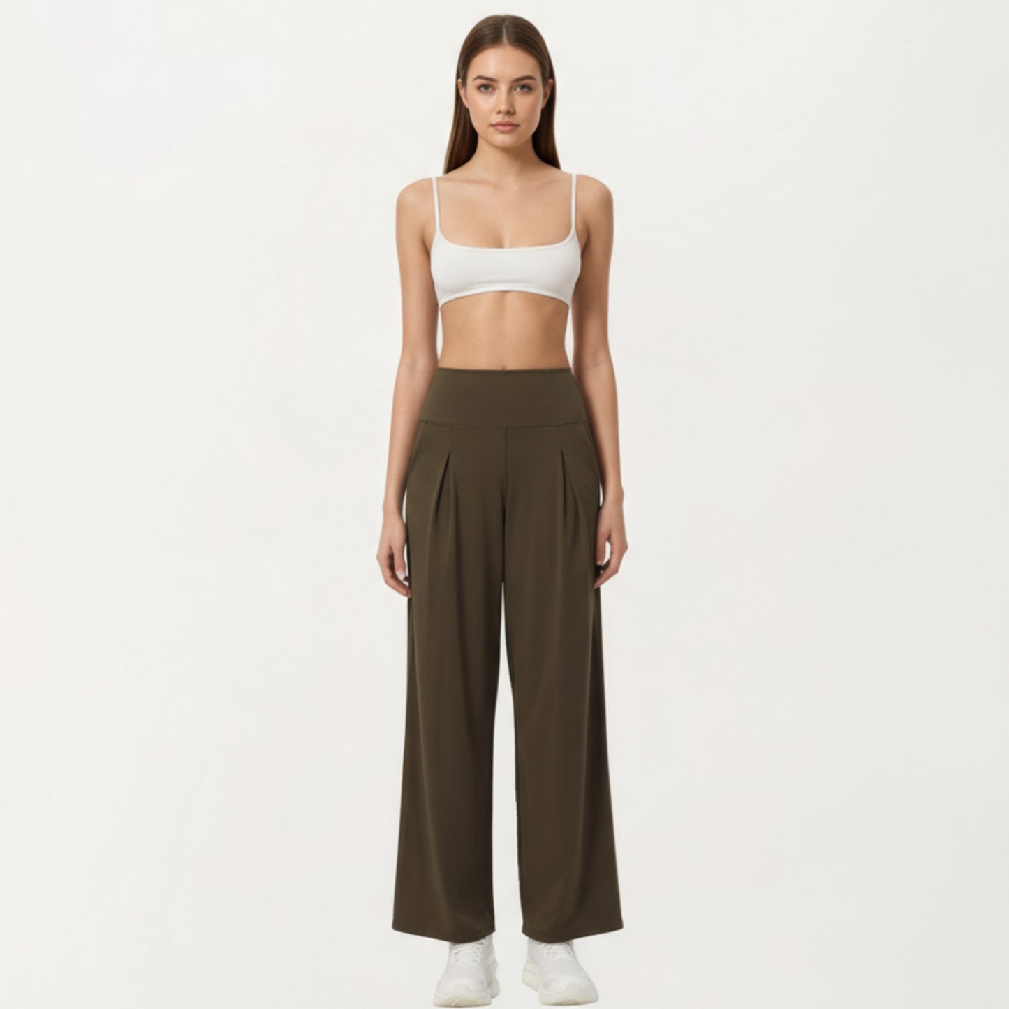 High Waist Pleated Wide Leg Sweatpants with Smooth Stretch Fabric and Relaxed Silhouette