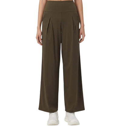 High Waist Pleated Wide Leg Sweatpants with Smooth Stretch Fabric and Relaxed Silhouette