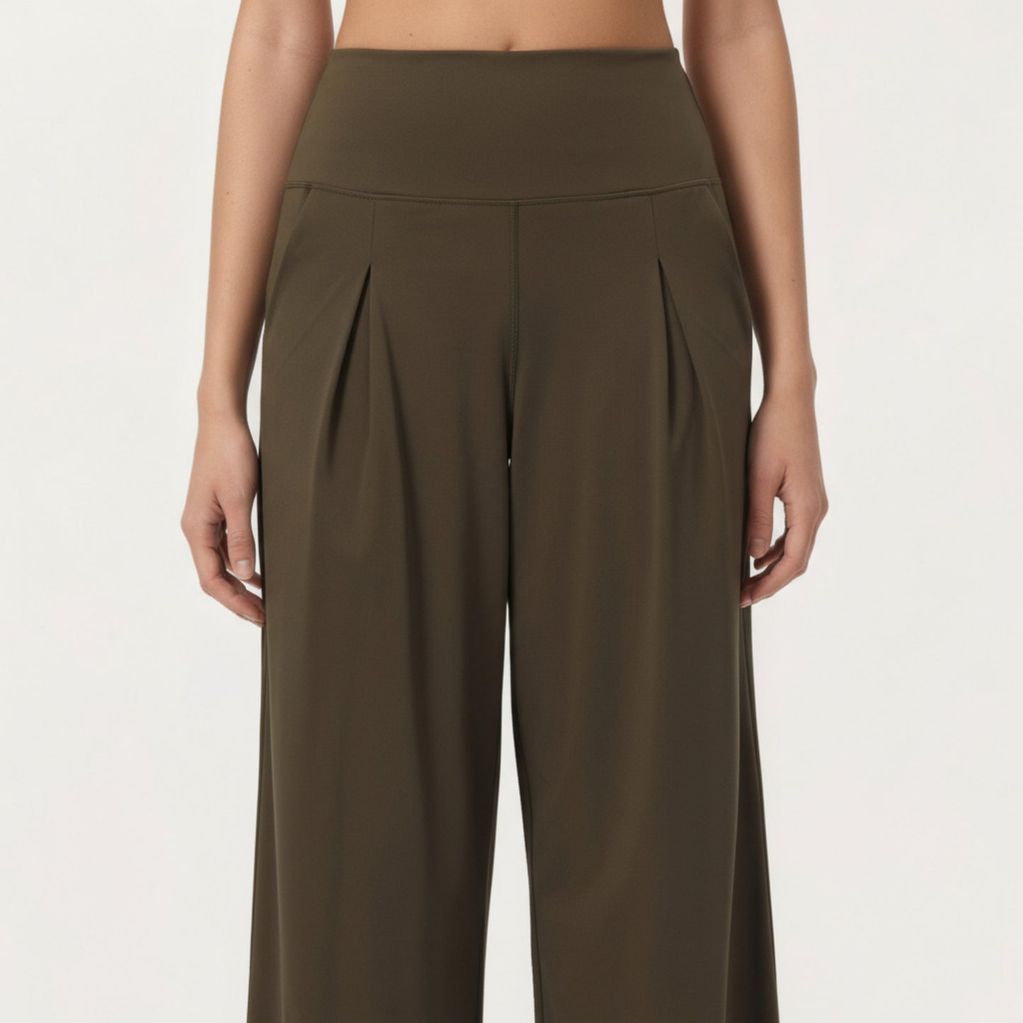 High Waist Pleated Wide Leg Sweatpants with Smooth Stretch Fabric and Relaxed Silhouette