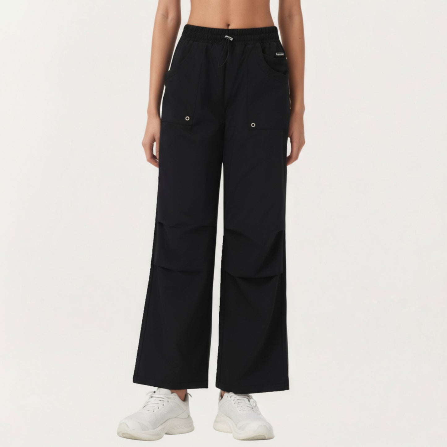 High Waist Wide Leg Cargo Sweatpants with Adjustable Drawstring and Utility Pocket Design