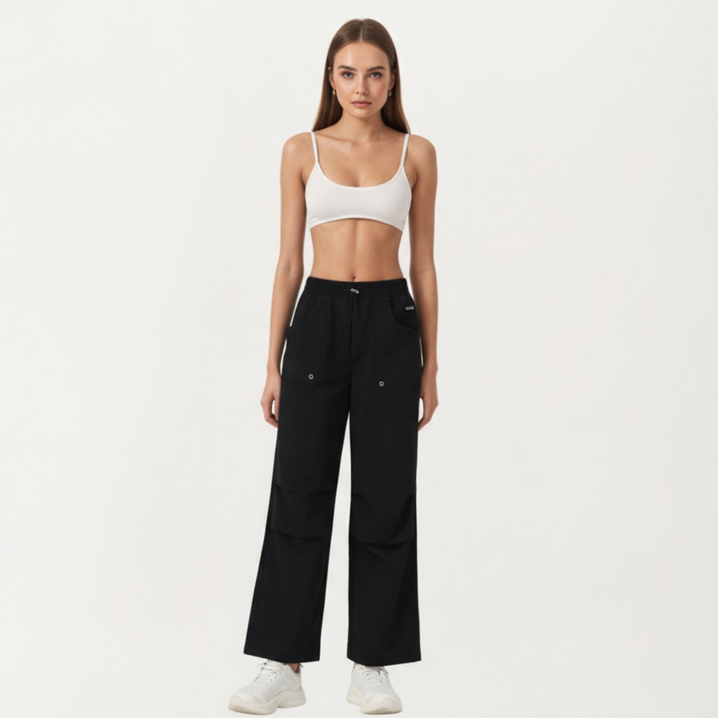 High Waist Wide Leg Cargo Sweatpants with Adjustable Drawstring and Utility Pocket Design