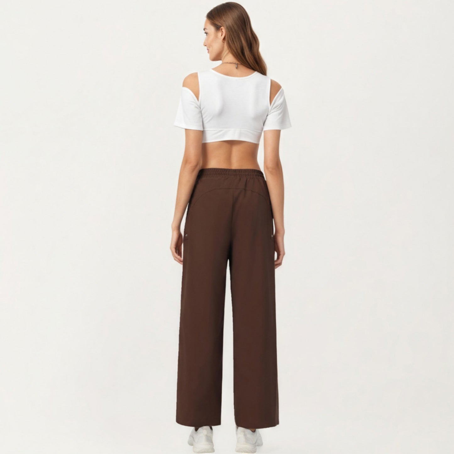 High Waist Wide Leg Cargo Sweatpants with Adjustable Drawstring and Utility Pocket Design