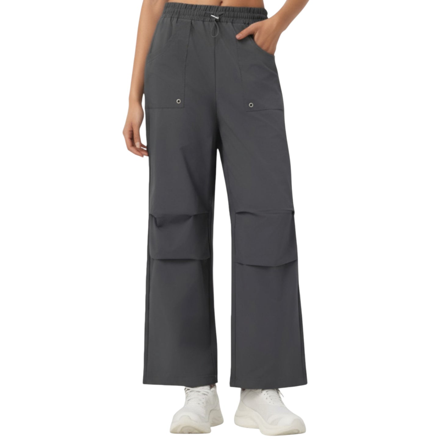High Waist Wide Leg Cargo Sweatpants with Adjustable Drawstring and Utility Pocket Design